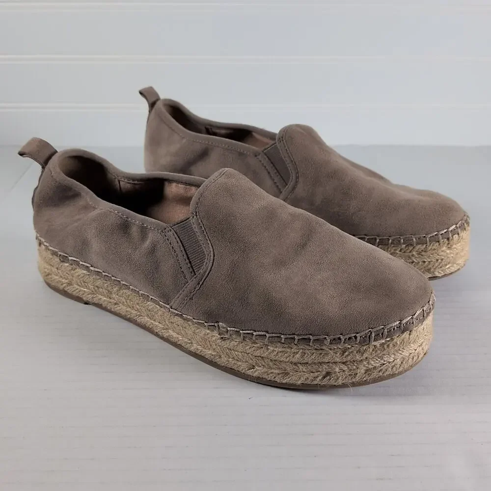 Sam Edelman Carrin Espadrille Shoes Womens 9 Taupe Putty Suede Slip On Platform